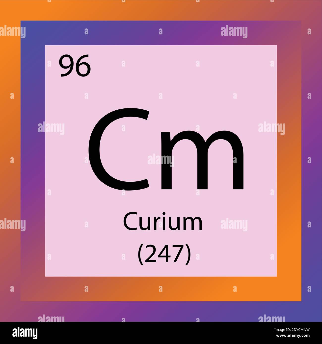 Cu Curium Periodensystem Für Chemische Elemente. Vektordarstellung eines einzelnen Elements, Symbol für Actinidelemente mit molarer Masse und Ordnungszahl. Stock Vektor