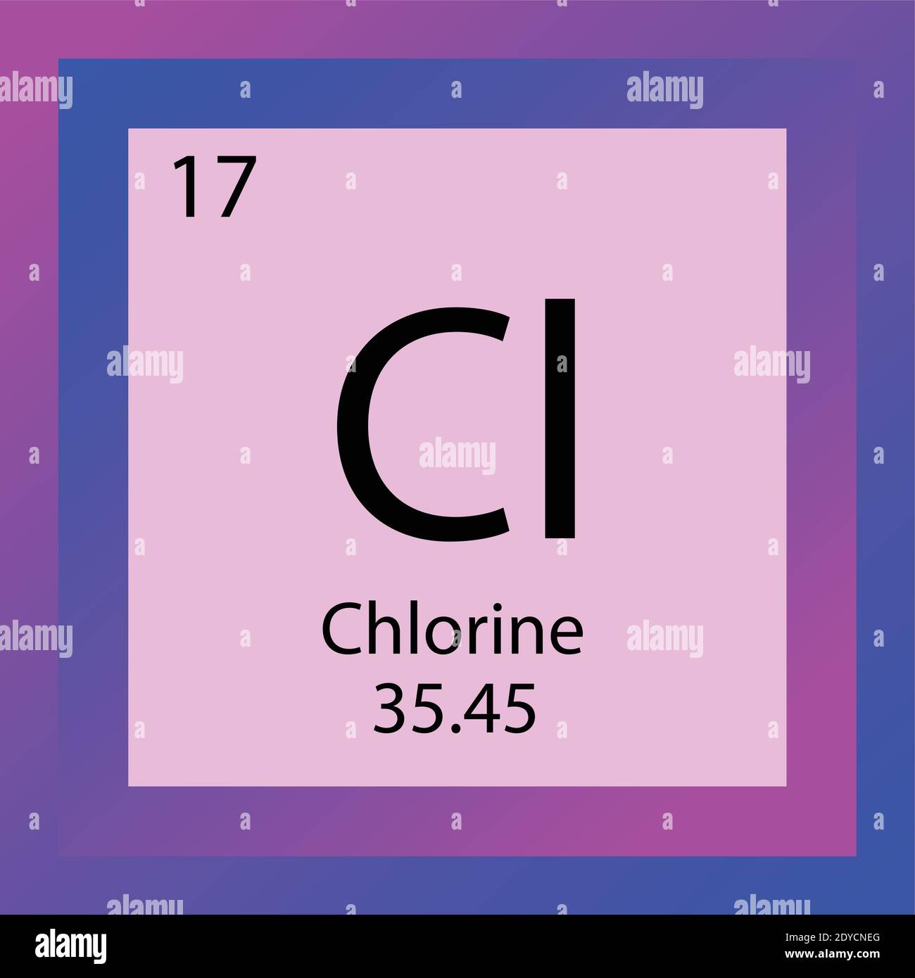 Cl Chlor – Periodensystem Für Chemische Elemente. Einzelelement Vektordarstellung, Halogene Element Symbol mit molarer Masse und Ordnungszahl. Stock Vektor