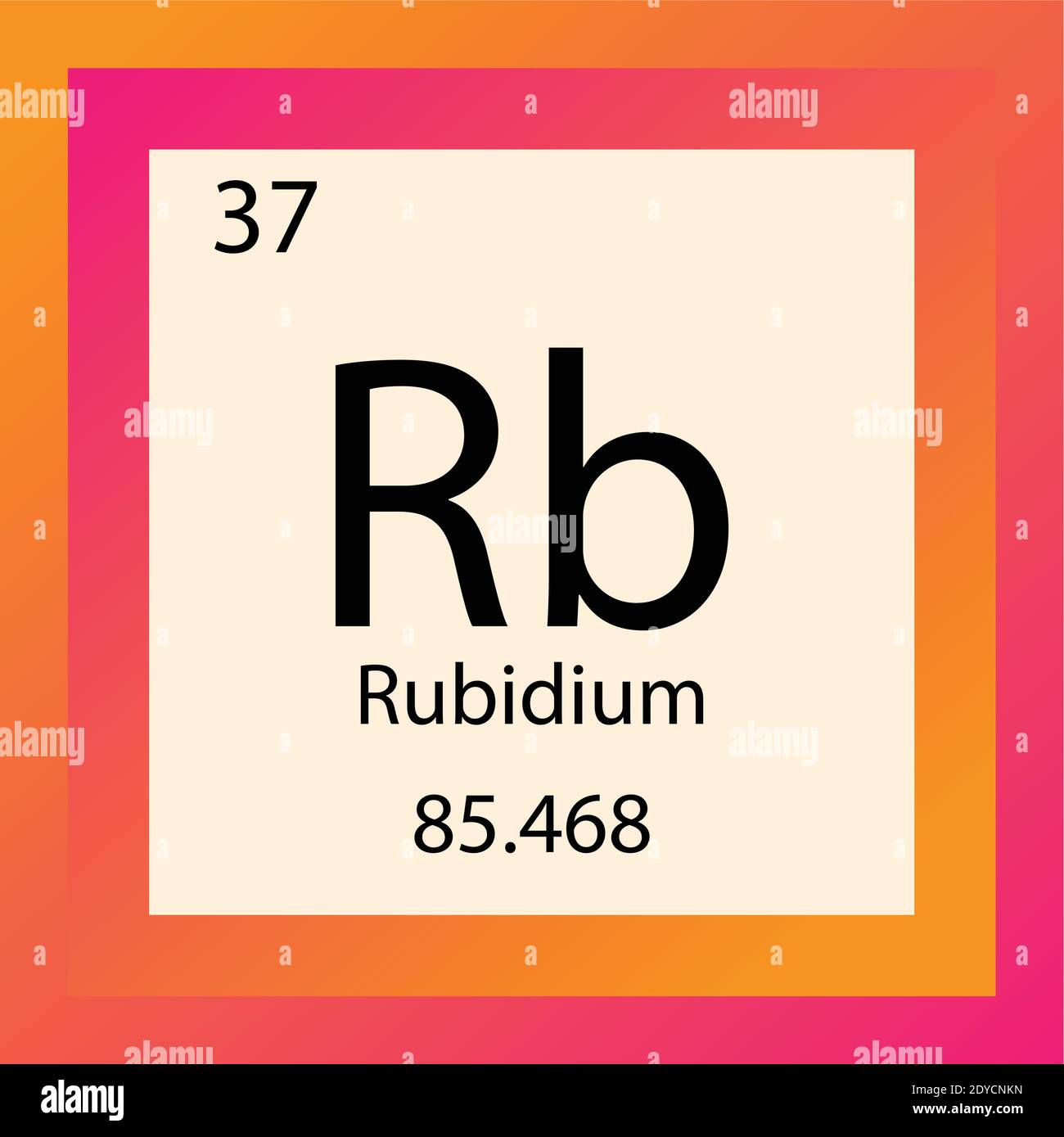 Rb Rubidium Periodensystem Für Chemische Elemente. Einzelelement-Vektordarstellung, Alkali-Metallelement-Symbol mit molarer Masse und Ordnungszahl Stock Vektor