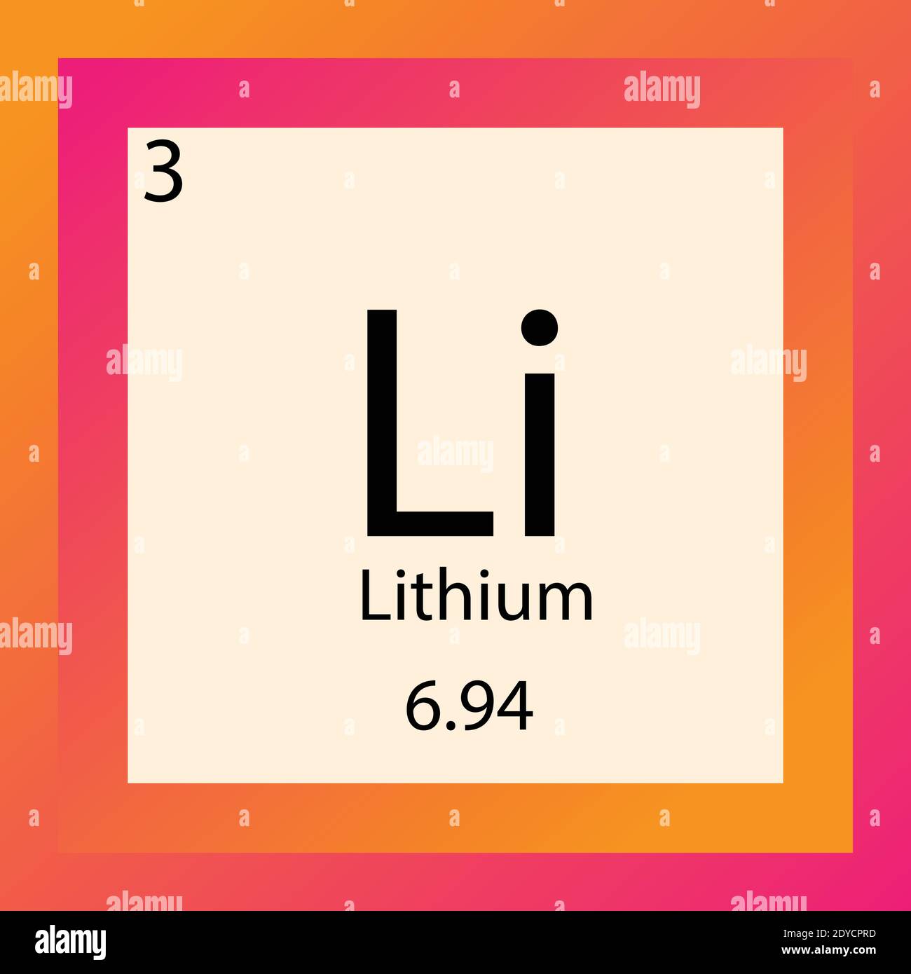 Li Lithium Chemical Element Periodensystem. Einzelelement-Vektordarstellung, Alkali-Metallelement-Symbol mit molarer Masse und Ordnungszahl Stock Vektor
