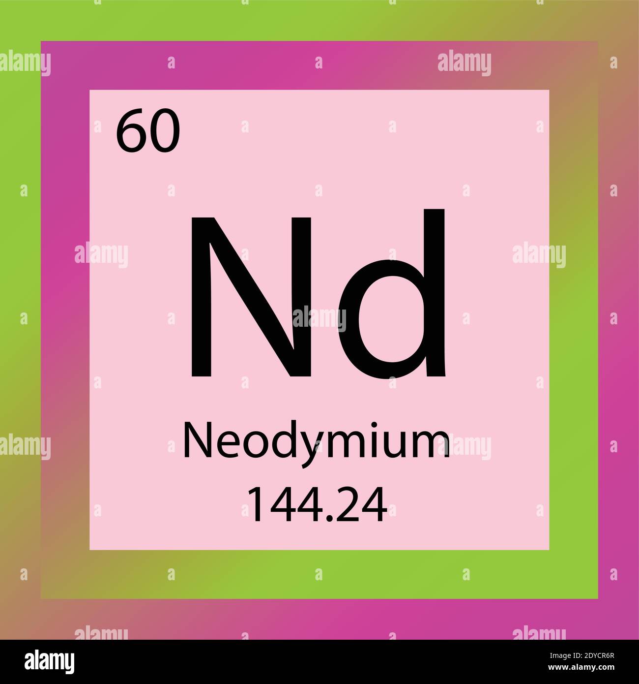 Nd Noedymium – Periodensystem Für Chemische Elemente. Einzelelement-Vektordarstellung, Lanthanid-Elementsymbol mit molarer Masse und Ordnungszahl. Stock Vektor