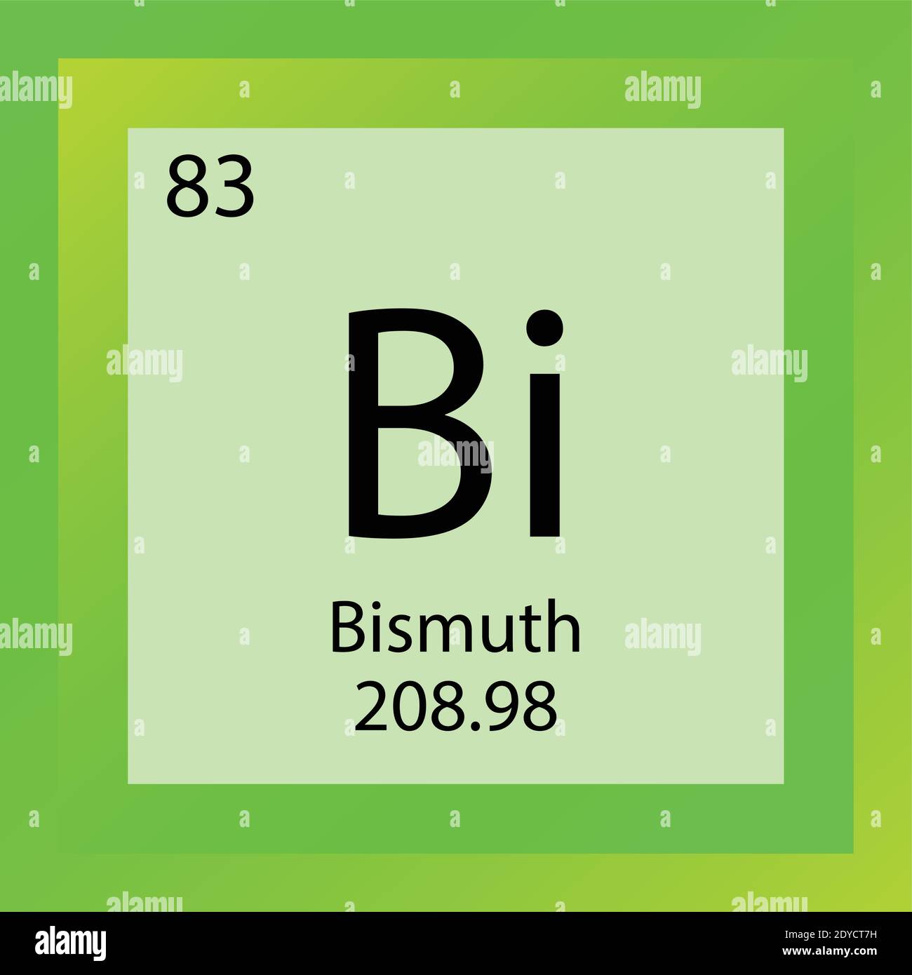 Bi Bismuth Periodensystem Für Chemische Elemente. Einzelelement Vektor Illustration, Post Übergang Metalle Element Symbol mit molarer Masse und Ordnungszahl Stock Vektor