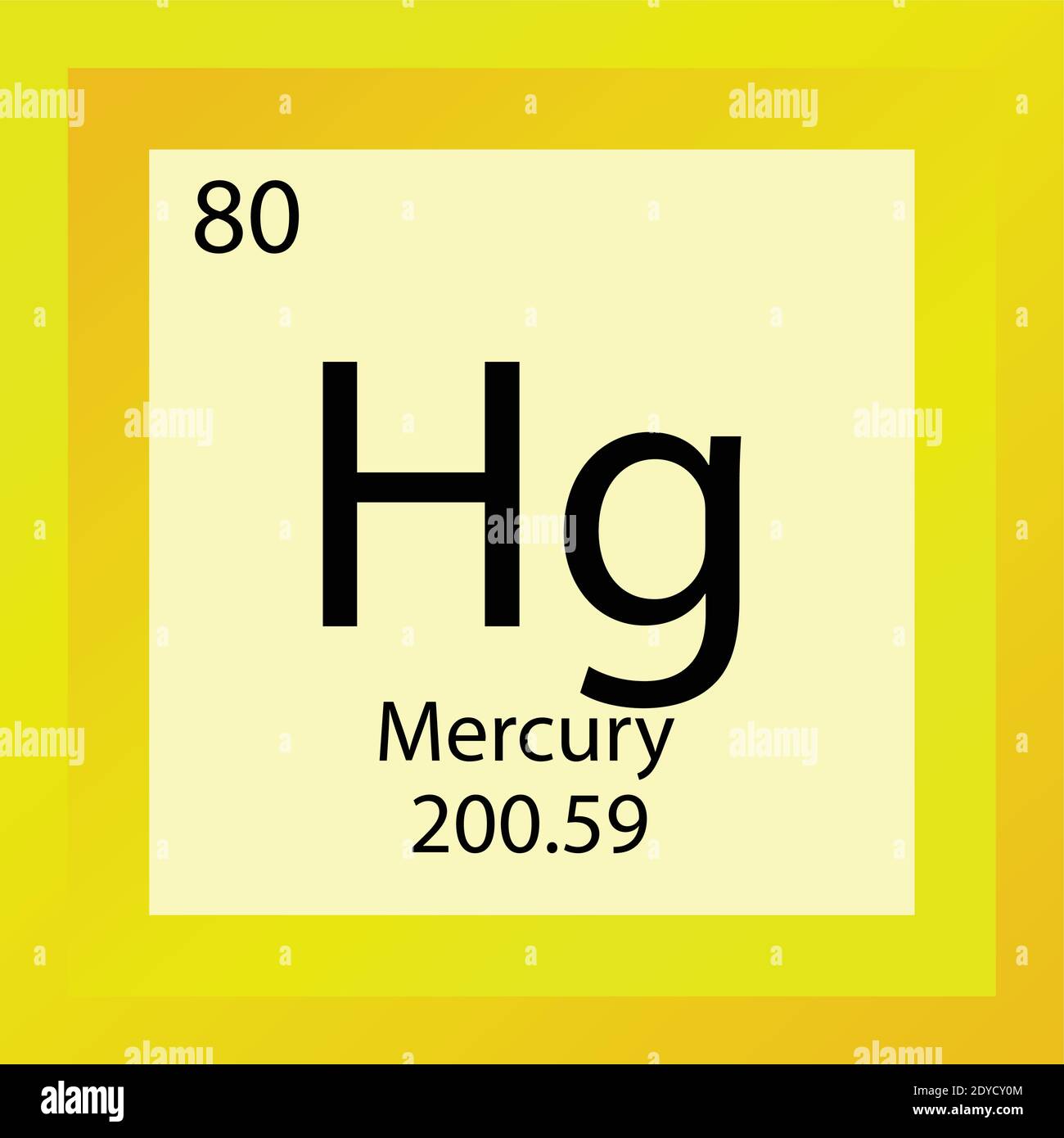 Hg Quecksilber – Periodensystem Für Chemische Elemente. Einzelelement Vektordarstellung, Übergangsmetalle Elementsymbol mit molarer Masse und Ordnungszahl. Stock Vektor