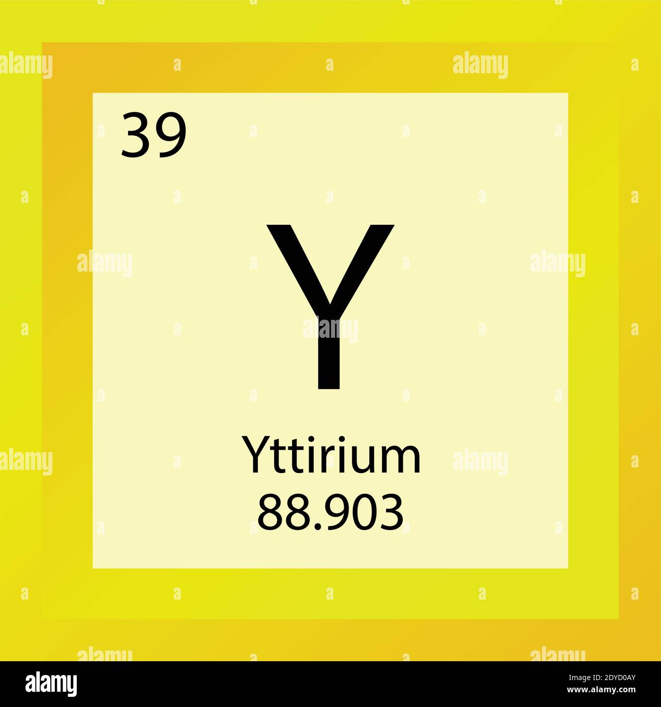 Y Yttrium Periodensystem für chemische Elemente. Einzelelement Vektordarstellung, Übergangsmetalle Elementsymbol mit molarer Masse und Ordnungszahl. Stock Vektor