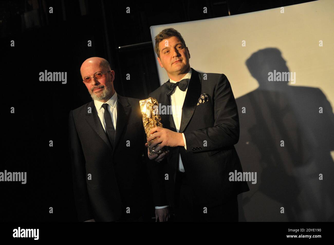 Jacques Audiard, Thomas Bidegain posiert backstage während der 38. Jährlichen Cesar Film Awards Zeremonie im Theater du Chatelet in Paris, Frankreich am 22. Februar 2013. Foto von Briquet-Gouhier-Guibbaud-Wyters/ABACAPRESS.COM Stockfoto