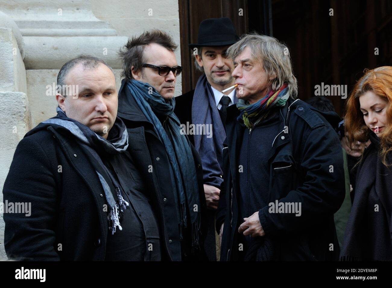 Cali, Jean-Louis Aubert, Axel Bauer bei Daniel Darcs Massenbegräbnis im Temple de l'Oratoire in Paris, Frankreich am 14. März 2013. Foto von Alban Wyters/ABACAPRESS.COM Stockfoto