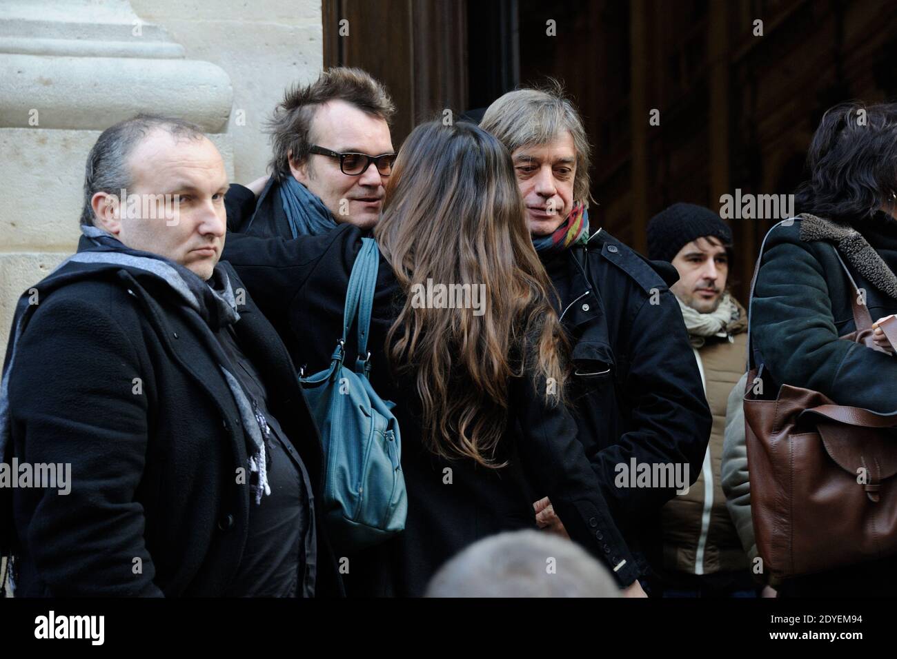 Jean-Louis Aubert, Axel Bauer bei Daniel Darcs Massenbegräbnis im Temple de l'Oratoire in Paris, Frankreich am 14. März 2013. Foto von Alban Wyters/ABACAPRESS.COM Stockfoto