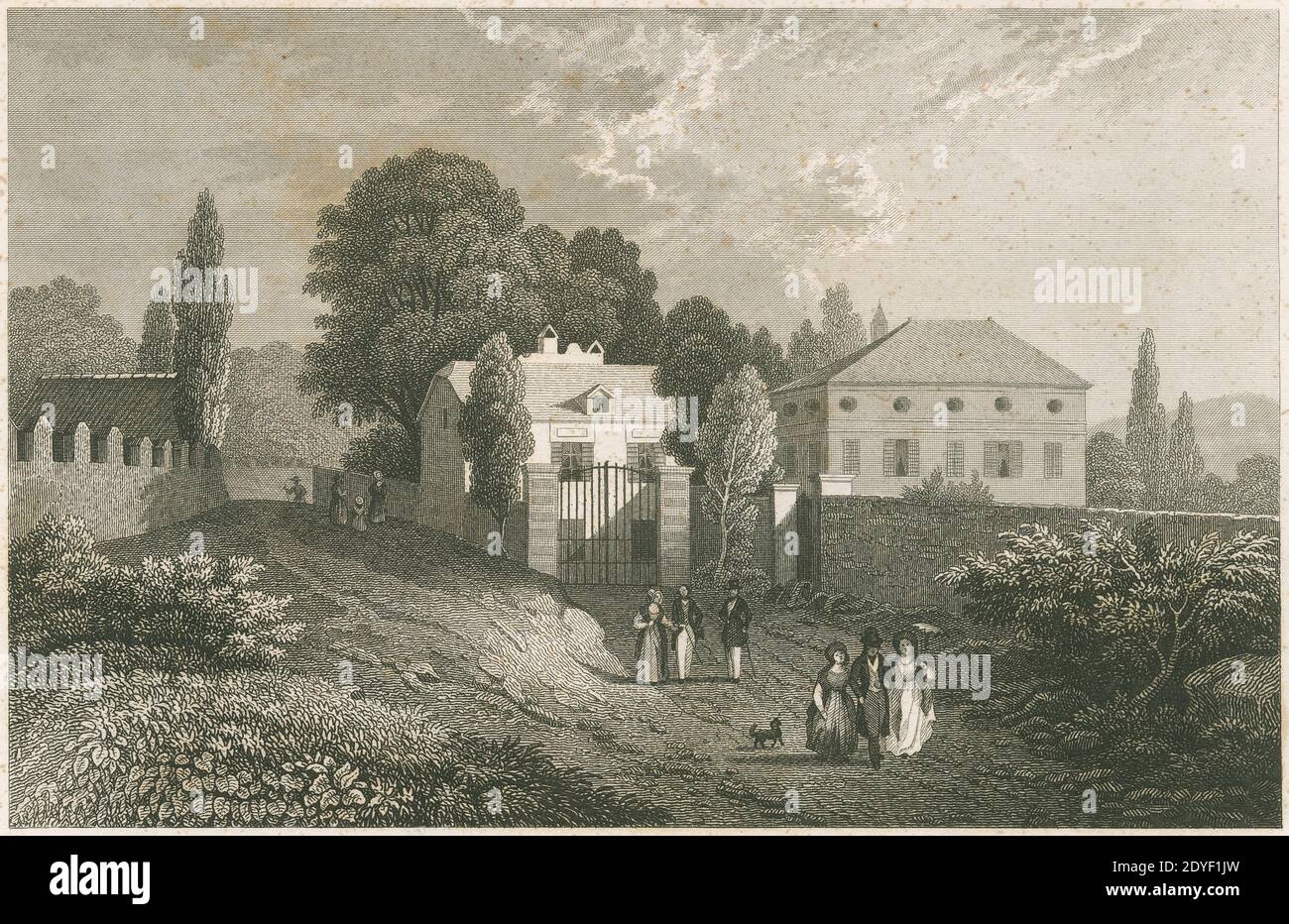 Antike Kupferstich c1850, die Hütte von Jean-Jacques Rousseau in Montmorency, Frankreich. QUELLE: ORIGINALGRAVUR Stockfoto