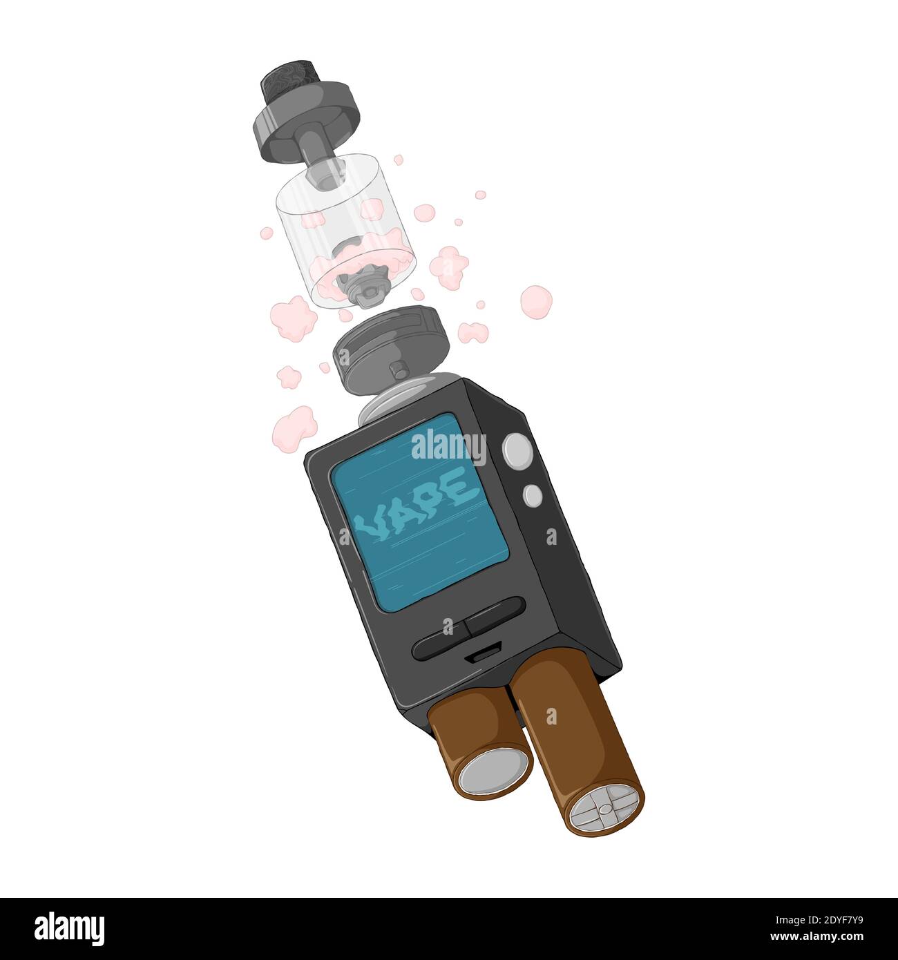 Vape mod Kit Konstruktion mit rebuildable Tropftank Zerstuber. E-Zigaretten-Konzept.  Elektronische Zigarettenanznder. Farbenfrohe Vektorgrafik in c  Stock-Vektorgrafik - Alamy
