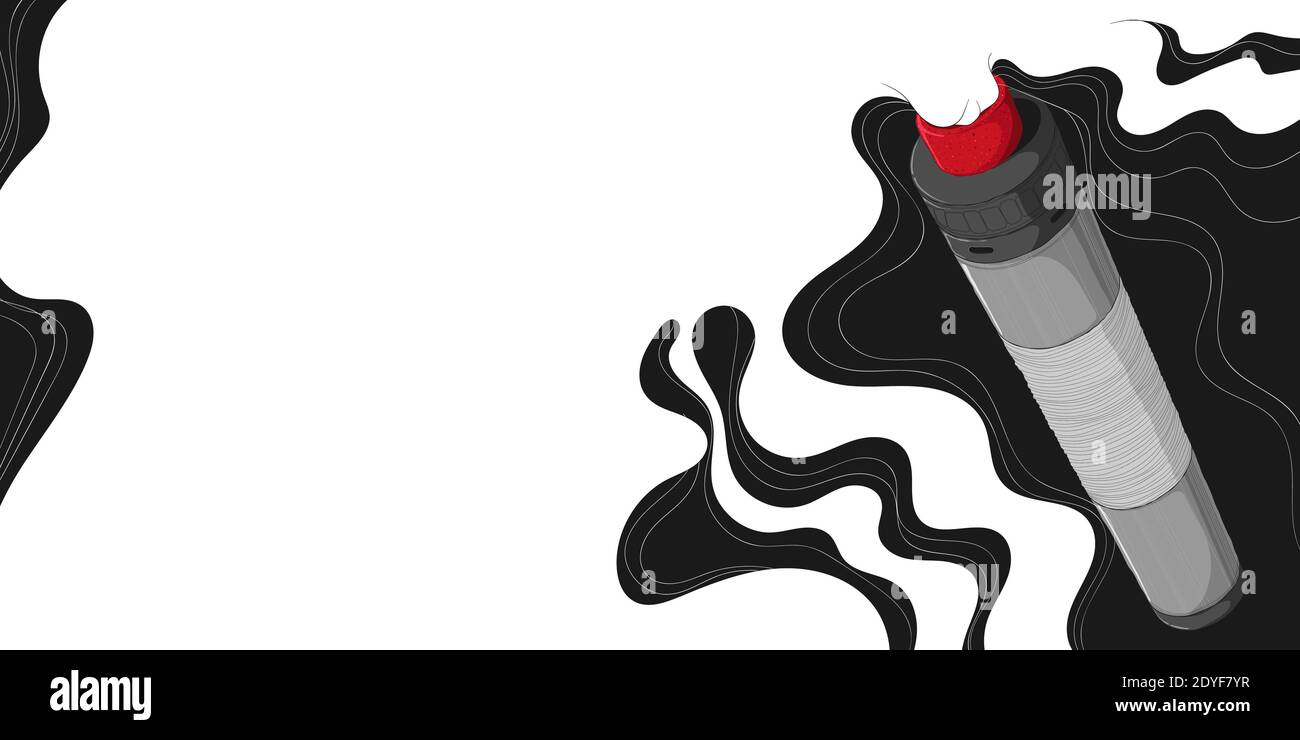 Vape mech mod mit rebuildable tropfenden Zerstäuber und Wolke von Dampf. Hintergrund mit E-Zigarette Kunst und Ort für Text. Farbenfrohe Vektorgrafik Stock Vektor