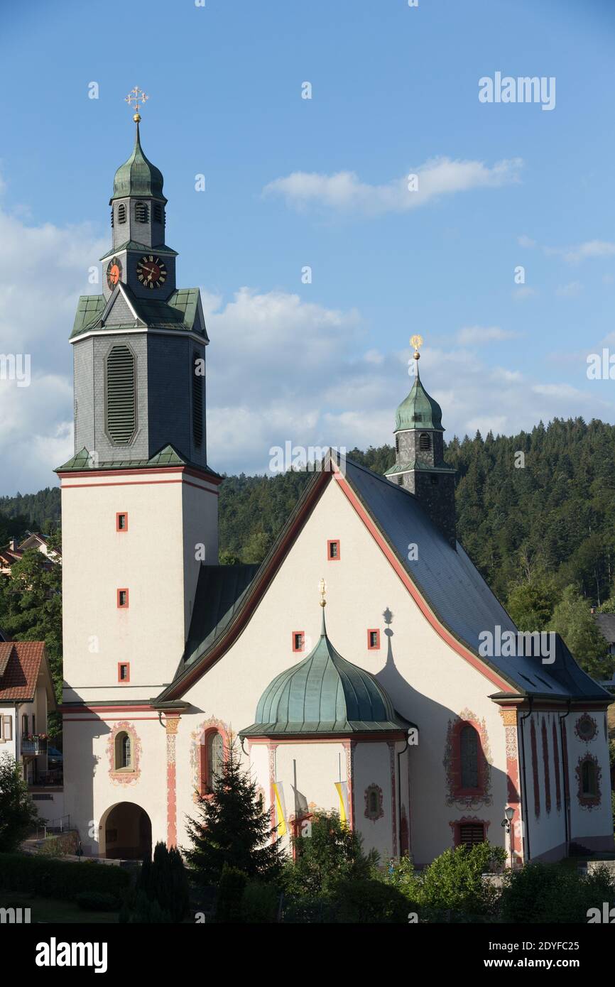 Kirchturm der Kirche unserer Lieben Frau in Todtmoos. Wallfahrtskirche - unserer Lieben Frau von Todtmoos ist regional eine bekannte Wallfahrtskirche. Stockfoto