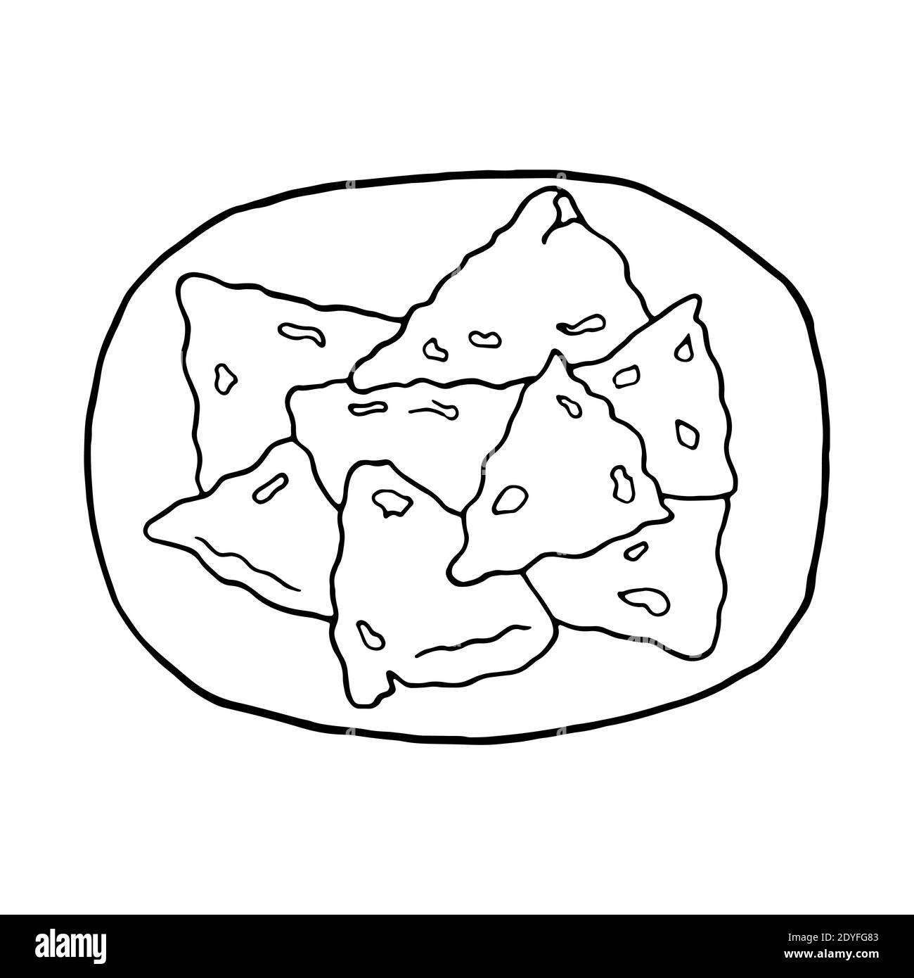Vektor Hand gezeichnete Doodle samosa. Indische Küche Gericht. Design Skizzenelement für Menü Café, Restaurant, Etikett und Verpackung. Abbildung auf einer weißen BA Stock Vektor