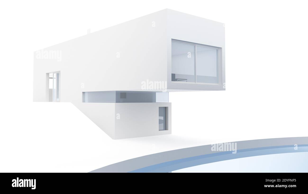 Hervorstehender Teil eines modernen Gebäudes in Weiß. 3d-Rendering Stockfoto