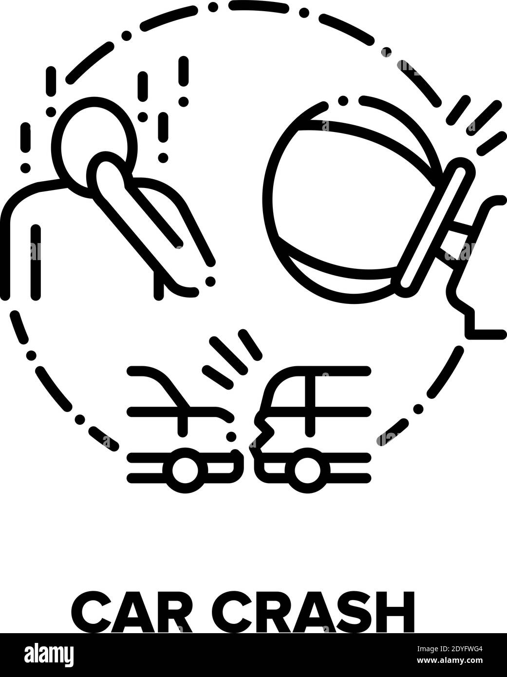 Autounfall, Verkehrsunfall Vektor-Konzept Schwarz Illustration Stock Vektor