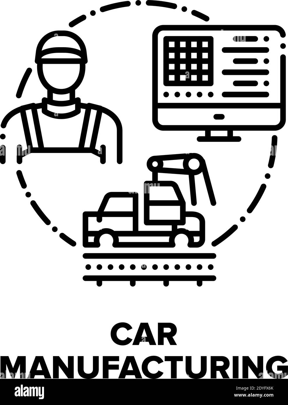 Car Manufacturing Factory Vektor-Konzept Schwarz Illustration Stock Vektor