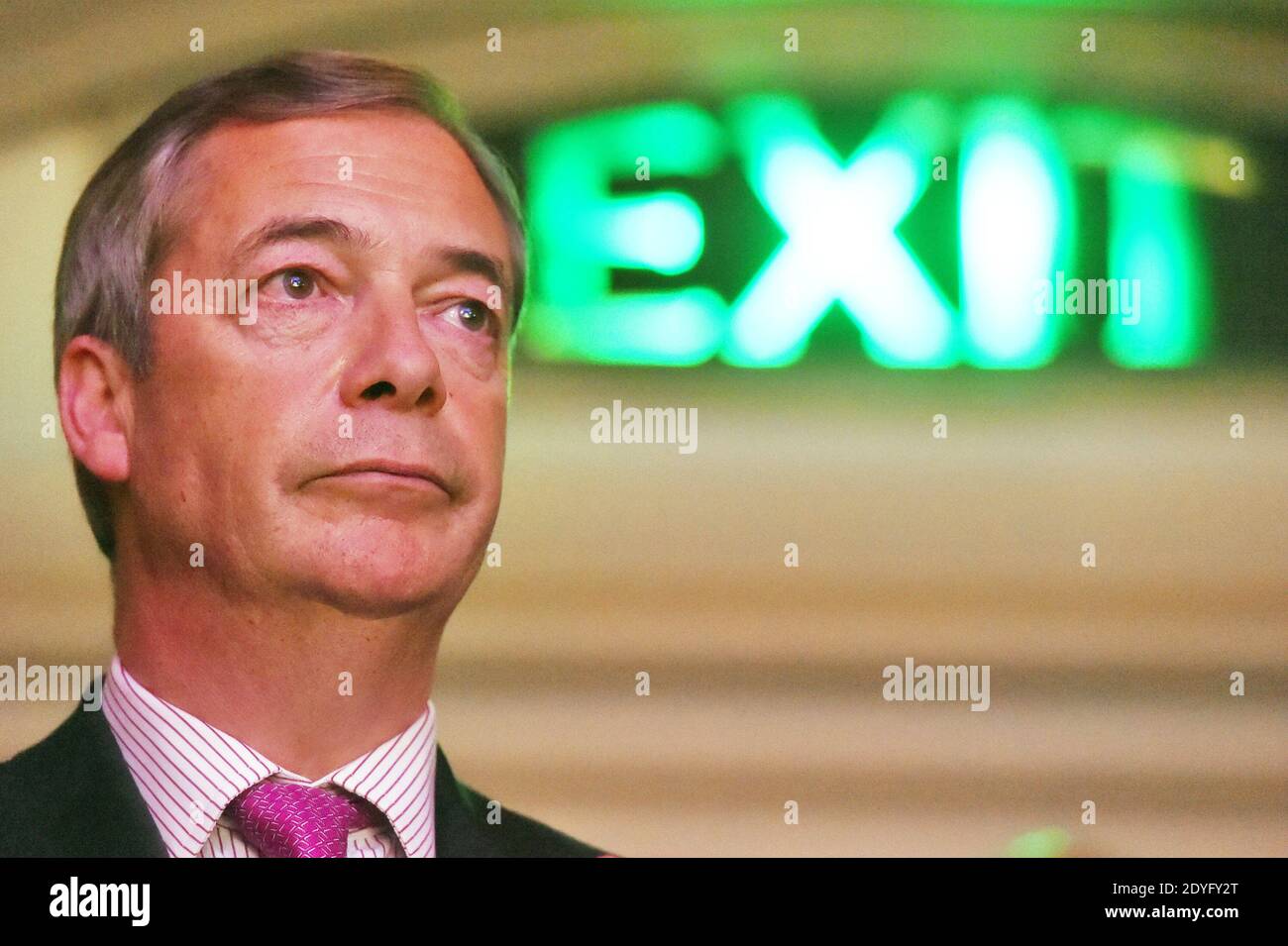 Datei Foto vom 17/01/19 von Nigel Farage bei einer Leave means Leave Rallye in der Central Hall in London. Großbritannien und die EU haben ein Handelsabkommen nach dem Brexit geschlossen. Stockfoto