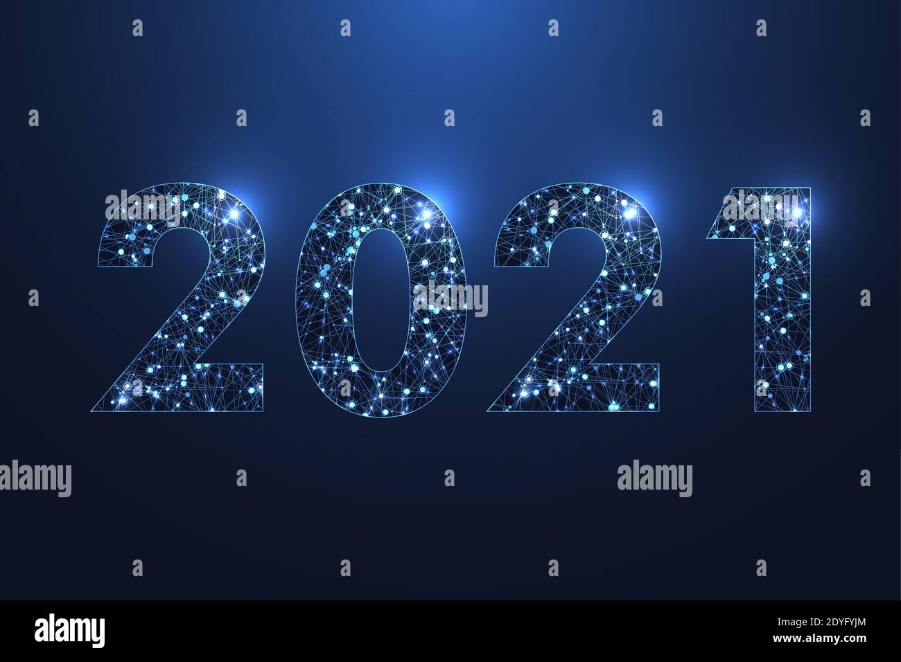 Moderne futuristische Technologievorlage für Frohe Weihnachten und glückliches Neues Jahr 2021 mit verbundenen Linien und Punkten. Geometrischer Plexus-Effekt. Global Stockfoto