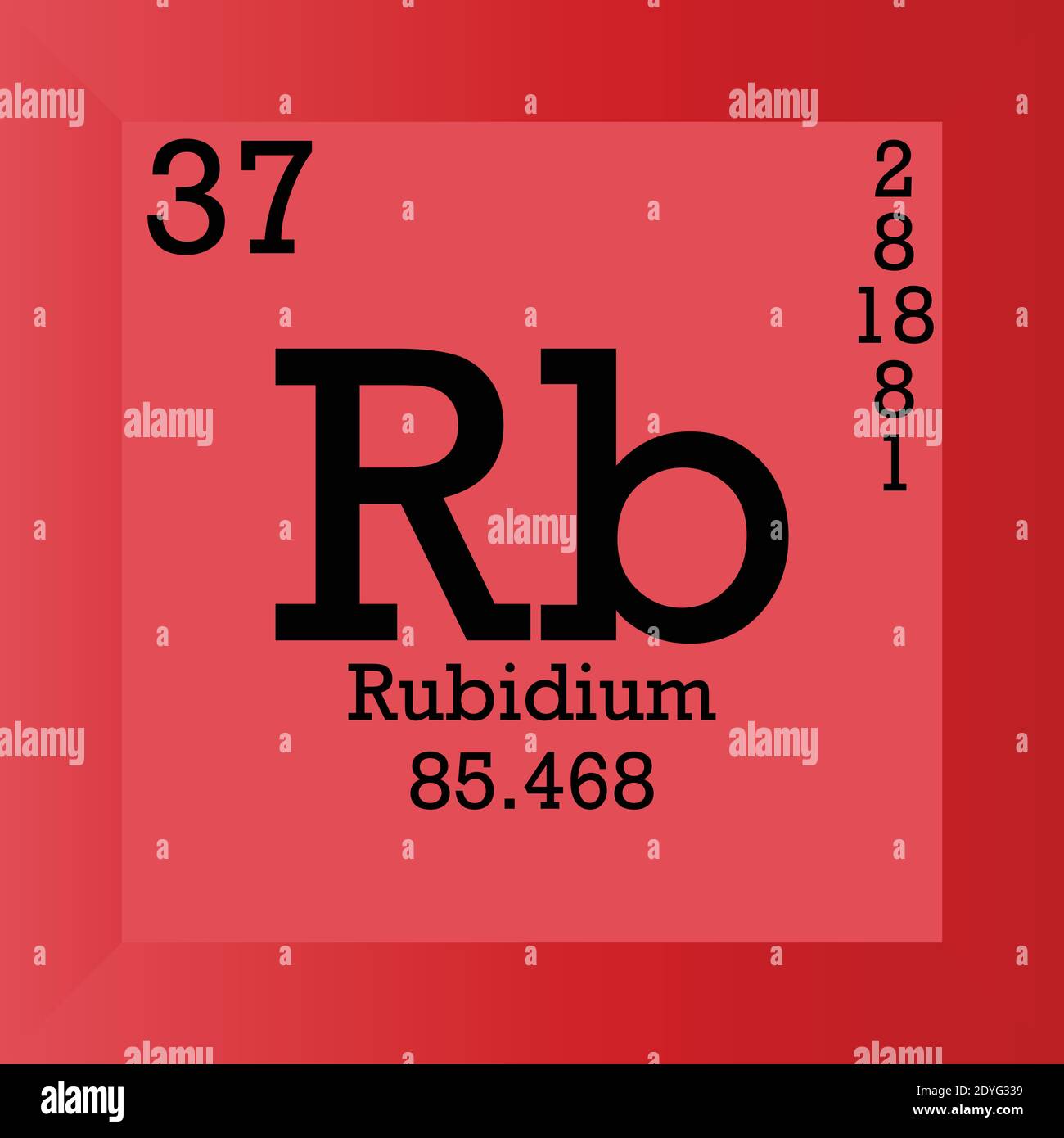 Rb Rubidium Periodensystem Für Chemische Elemente. Einzelvektordarstellung, Elementsymbol mit molarer Masse, Ordnungszahl und Elektronenkonf. Stock Vektor