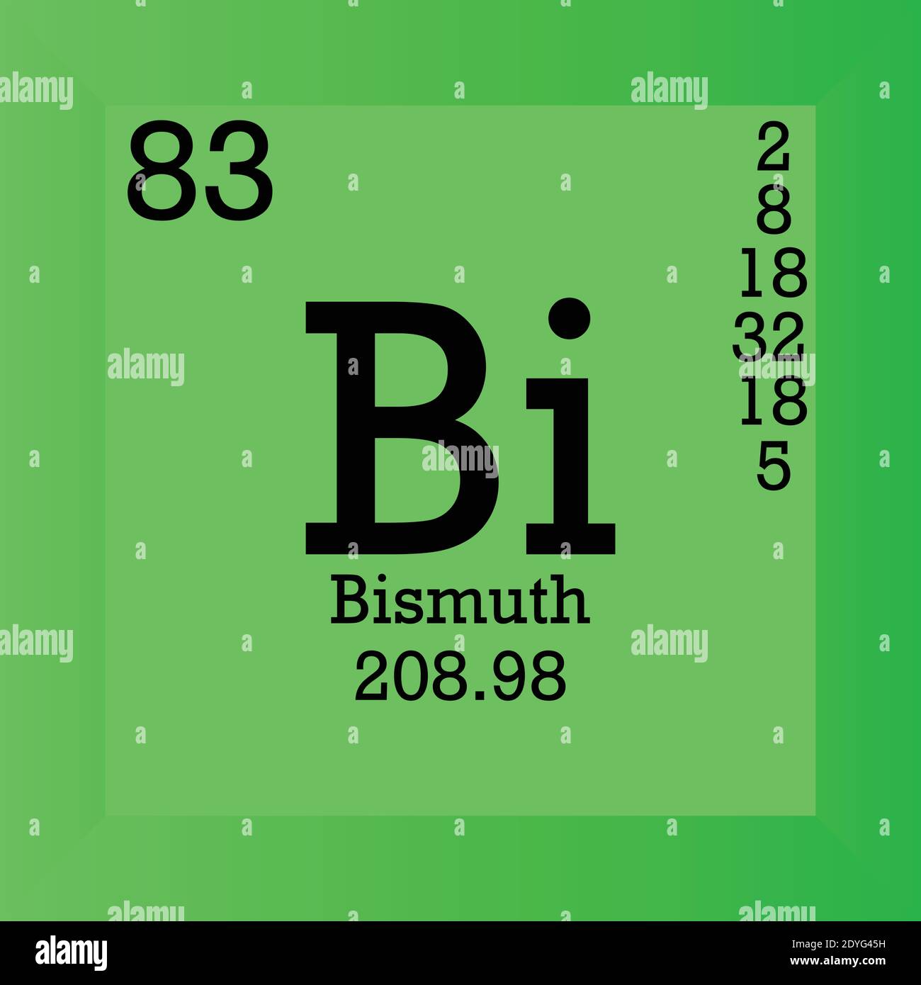 Bi Bismuth Periodensystem Für Chemische Elemente. Einzelvektordarstellung, Elementsymbol mit molarer Masse, Ordnungszahl und Elektronenkonf. Stock Vektor