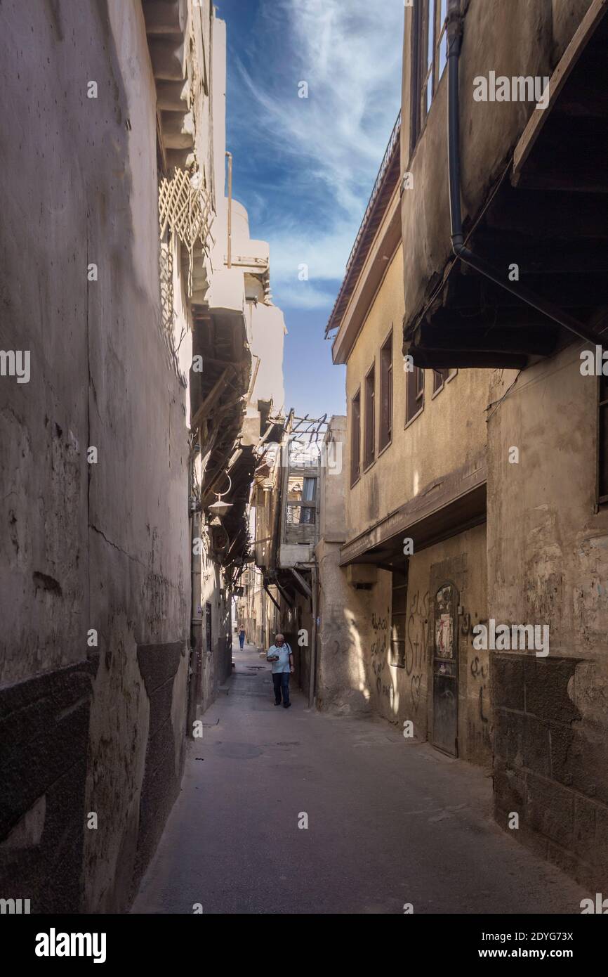 Vintage Straße und das Leben wie sieht in alten Stadt in Damaskus (Arabische Republik Syrien) während der Coronavirus-Pandemie 14/09/2020 Stockfoto