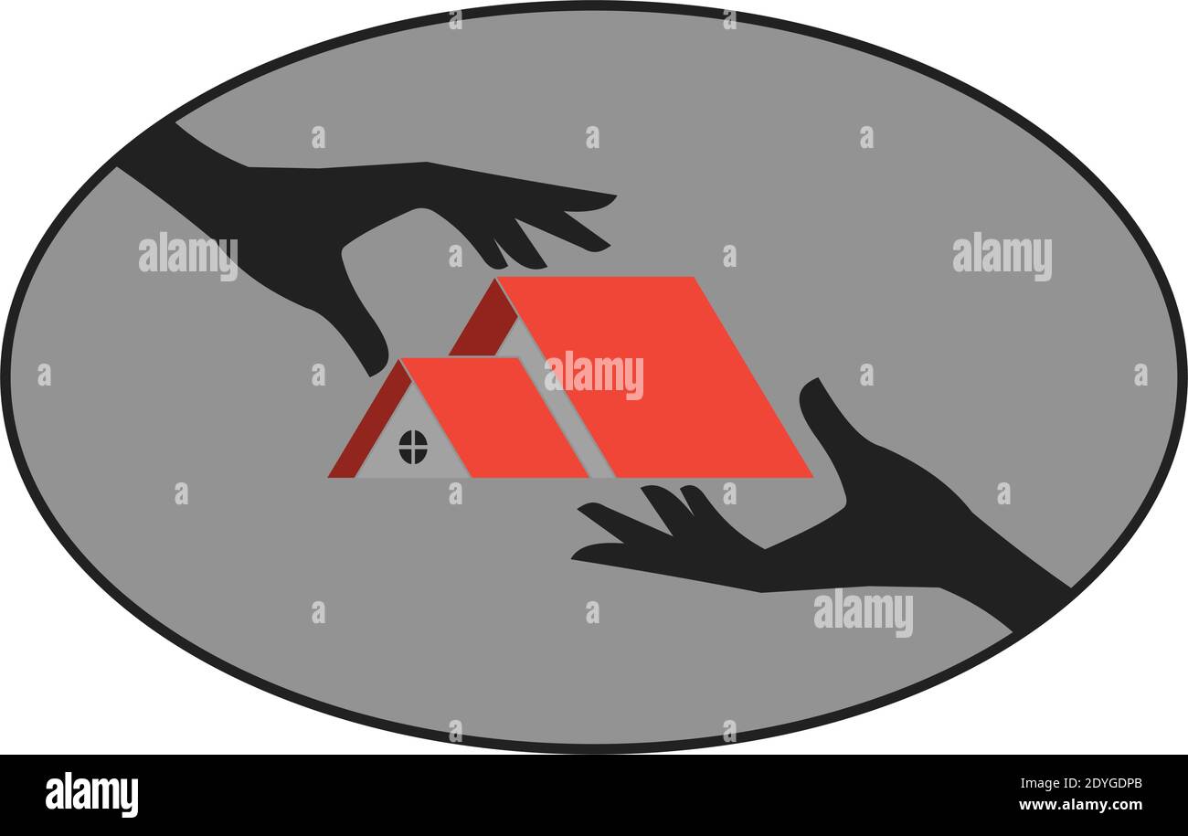 Immobilienverkauf Konzept. Hände halten das Haus. Flacher Style. Stock Vektor
