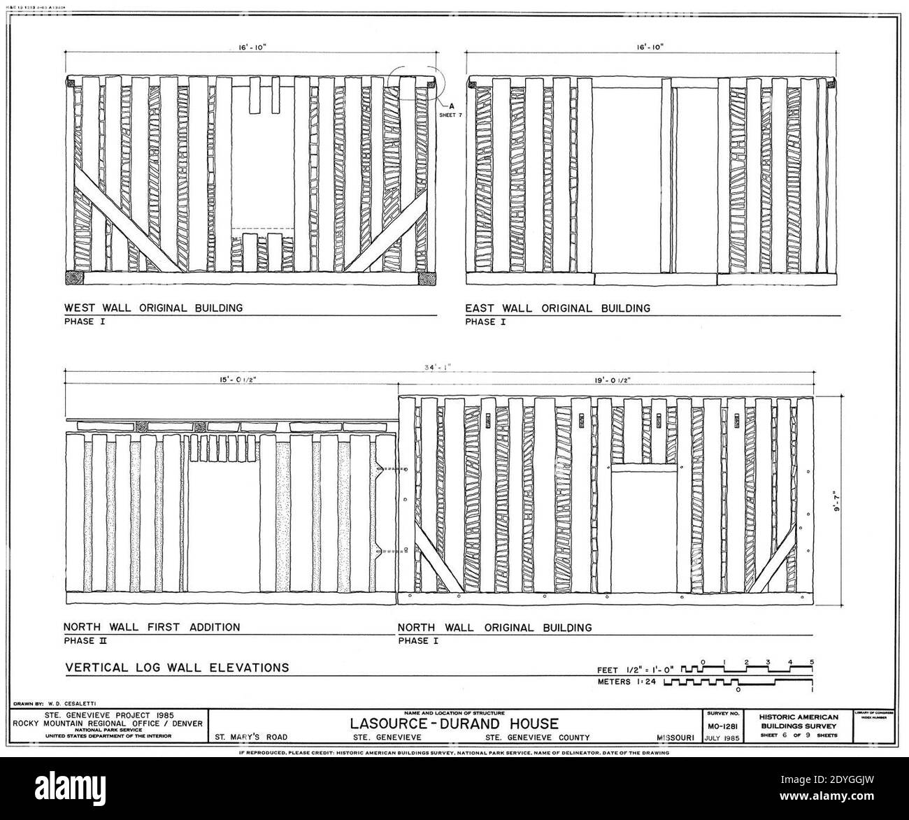 LaSource-Durand House Log Walls--Ste Genevieve MO. Stockfoto