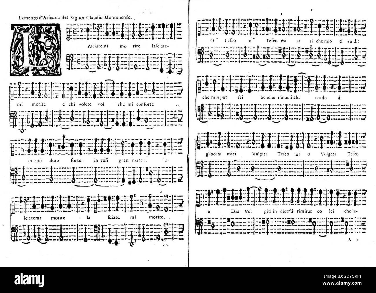 Lamento d'Arianna Seiten 1-2. Stockfoto