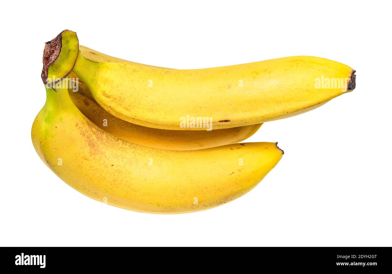 Bündel von reifen gelben Bananen auf weißem Hintergrund ausgeschnitten Stockfoto