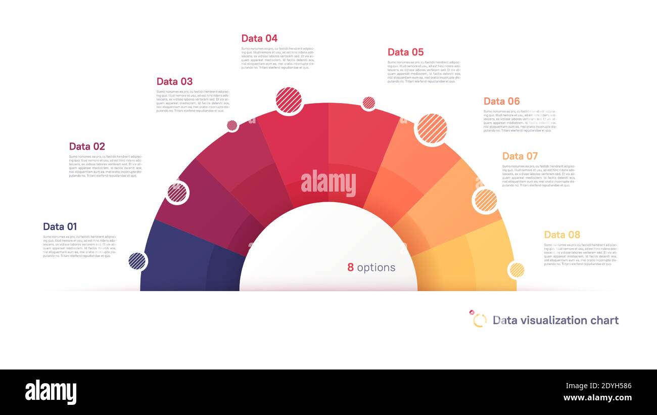 Vektor-Kreisdiagramm Infografik Vorlage in Form von Halbkreis Geteilt durch acht Teile Stock Vektor