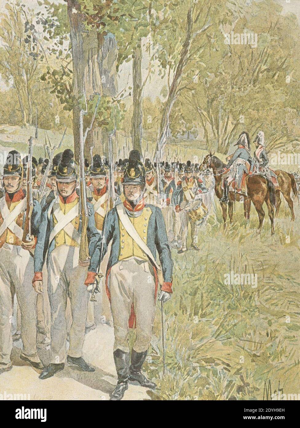 Le 4e régiment d'infanterie bavarois en marche en 1809. Stockfoto