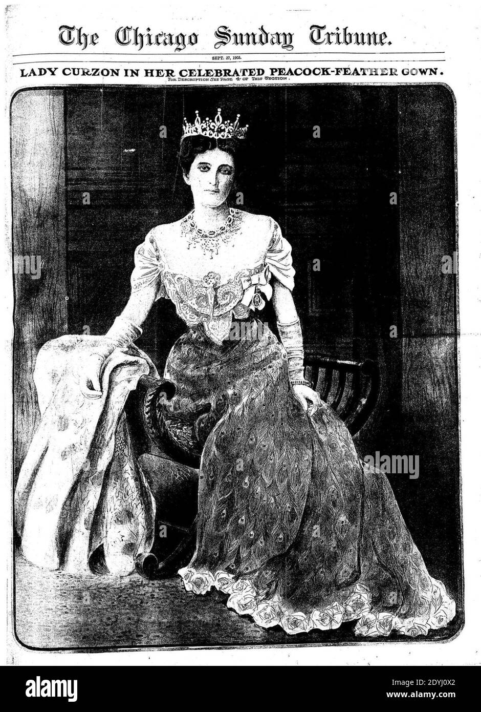 Lady Curzon Pfau Kleid - Chicago Tribune 27 September 1903. Stockfoto