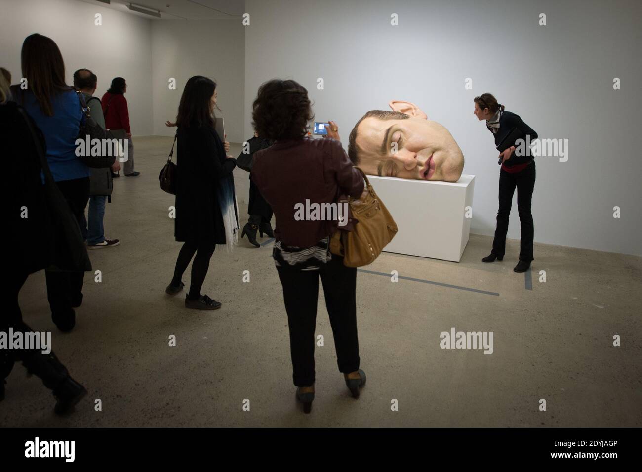 Ausstellung des australischen Bildhauers Ron Mueck in der Fondation Cartier, Paris, Frankreich, am 15. April 2013. Die Ausstellung zeigt neben sechs aktuellen Arbeiten drei Skulpturen, die eigens für die Veranstaltung geschaffen wurden. Diese Arbeiten werden zusammen mit einem Film gezeigt, der den kreativen Prozess dokumentiert und die Modernität und kraftvoll evokative Qualität von Muecks Werk bestätigt. Foto von Christophe Guibbaud/ABACAPRESS.COM Stockfoto