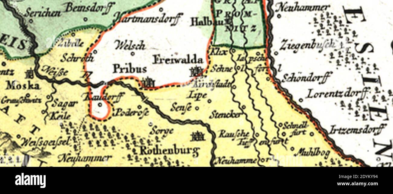 Lausitz Karte 18thC - Leippa. Stockfoto