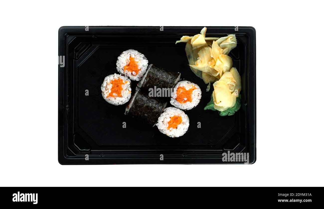 Sushi rollt auf weißem Hintergrund. Japanische Küche. Hochwertige Fotos Stockfoto