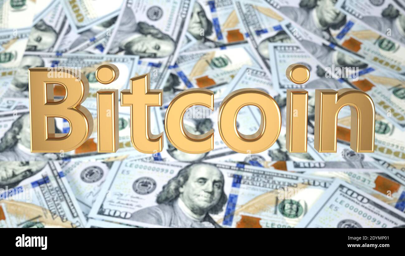 Bitcoin , Digitale Währung , Kryptowährung. Goldene Münze Dollar Hintergrund, 3d-Illustration Stockfoto