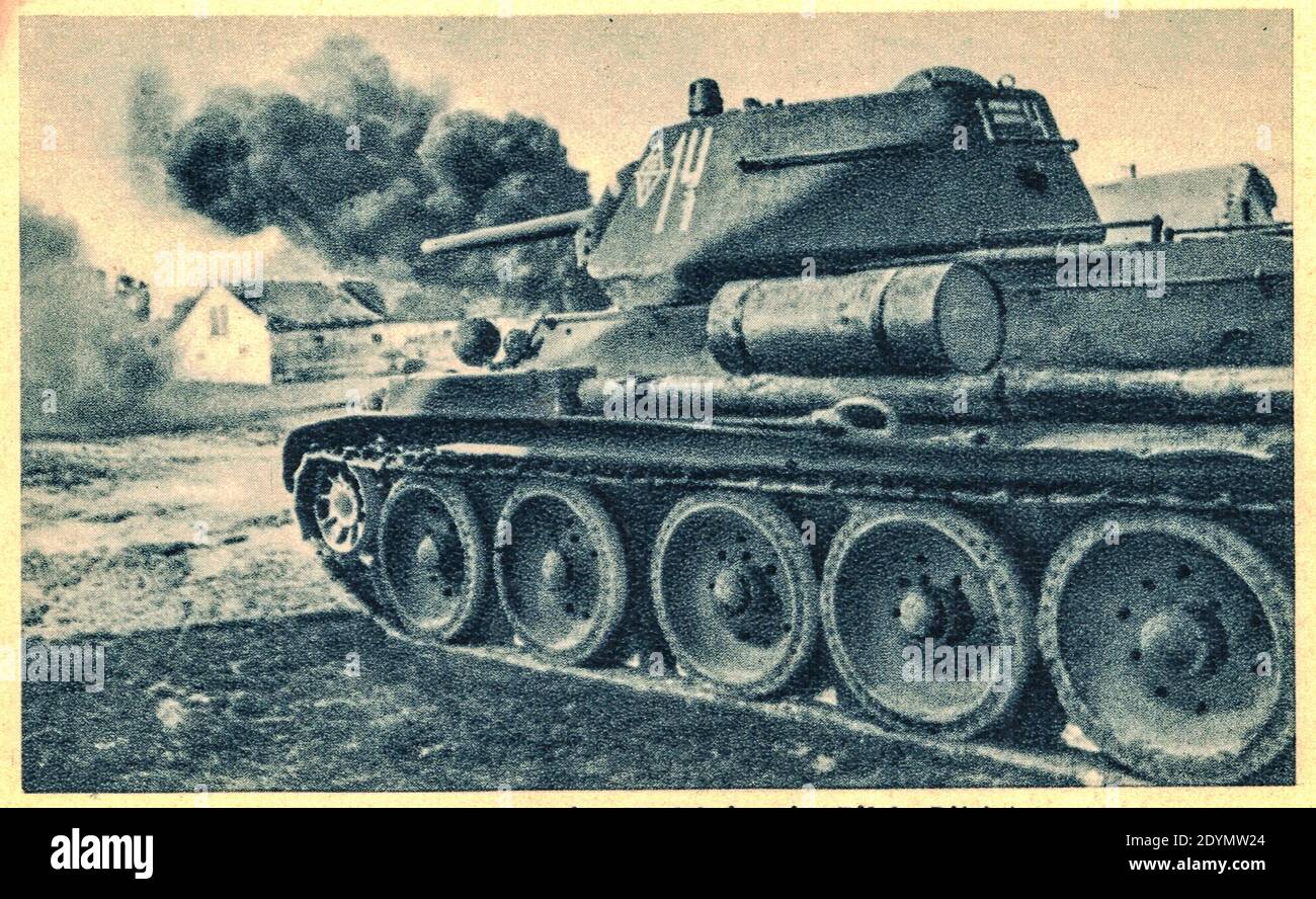 EUROPA - UM 1943: Der T-34 ist ein sowjetischer mittlerer Panzer, der 1940 eingeführt wurde und im Zweiten Weltkrieg gegen die Operation Barbarossa eingesetzt wurde. Der T-34 Stockfoto