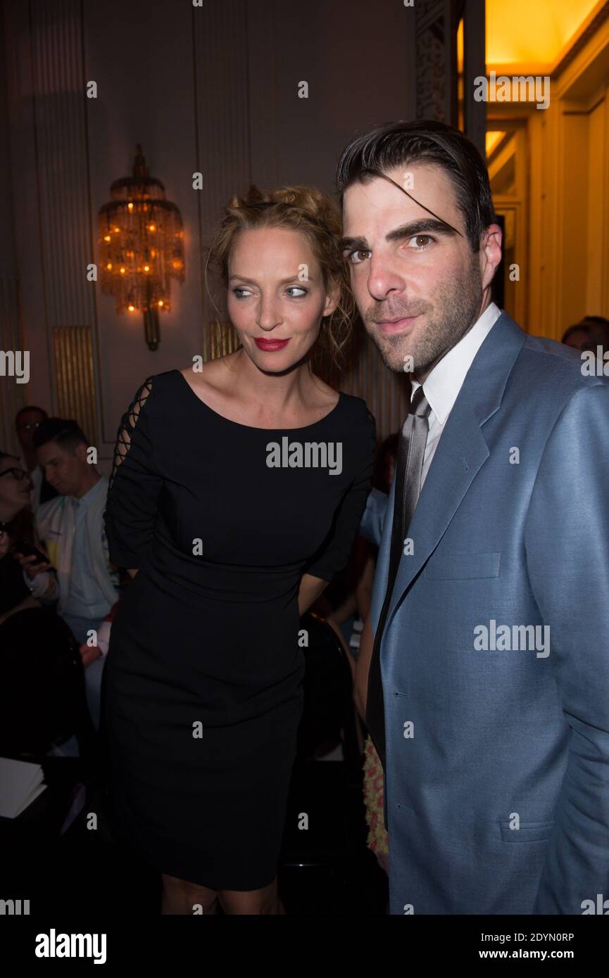 Uma Thurman und Zachary Quinto besuchen am 30. Juni 2013 die Herbst-Winter 2014 Fashion Show von Versace Haute Couture in Paris, Frankreich. Foto von Nicolas Gouhier/ABACAPRESS.COM Stockfoto