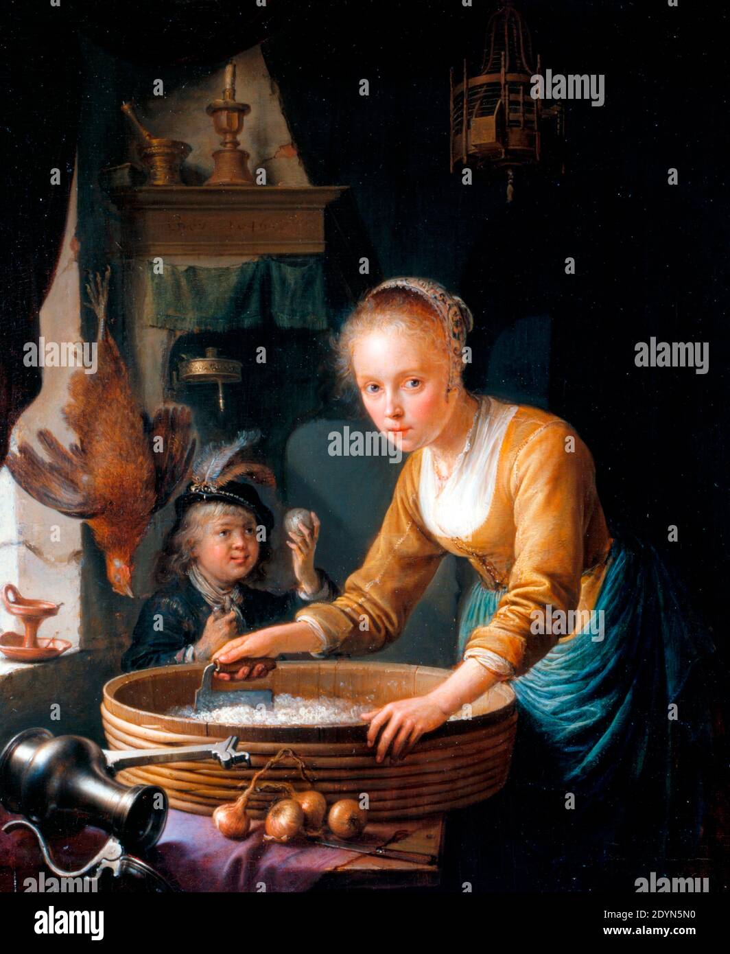 Mädchen Hacken Zwiebeln - Gerrit Dou, 1646 Stockfoto