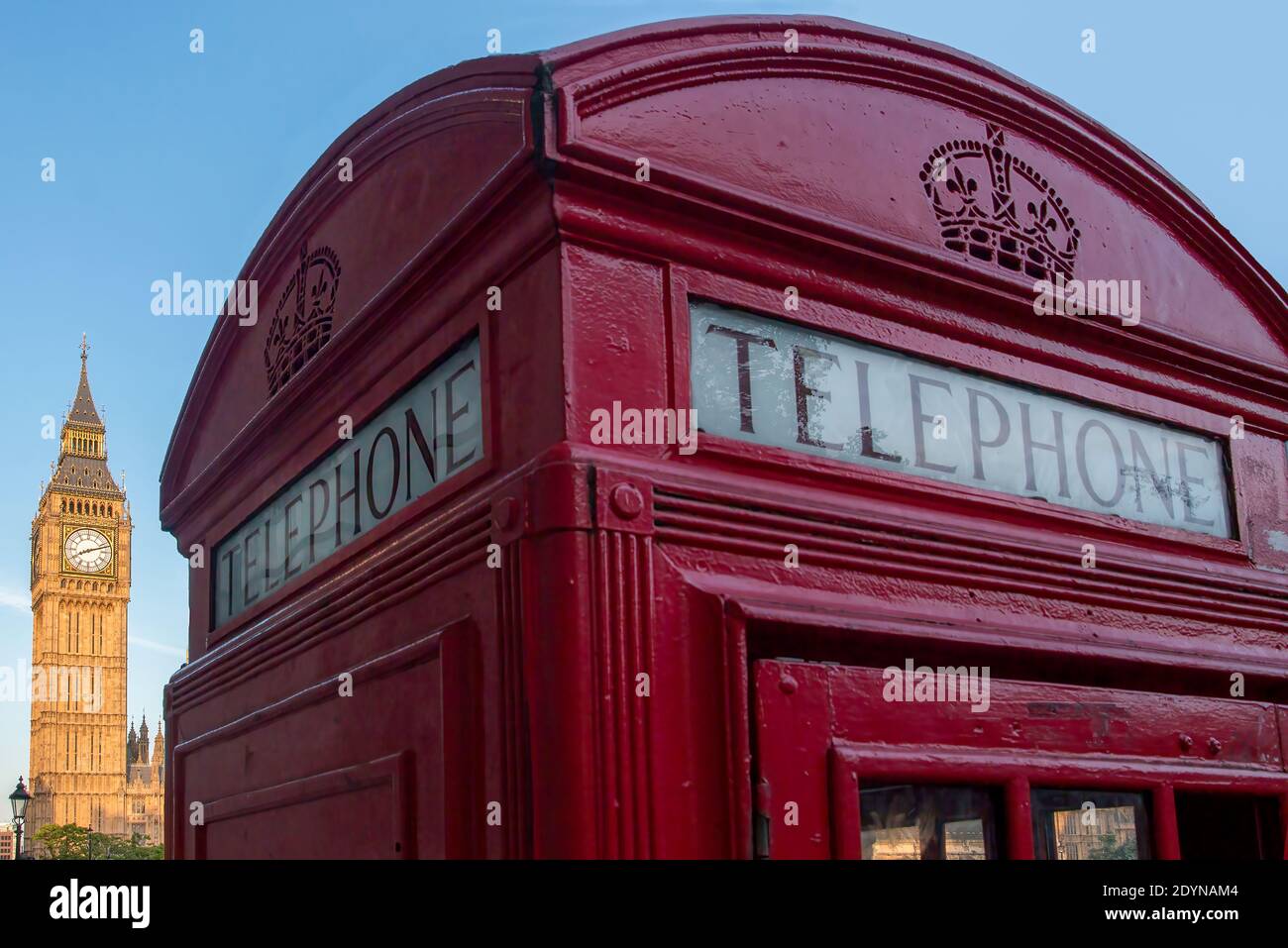 Big Ben und rote Telefonbox, London, Großbritannien Stockfoto