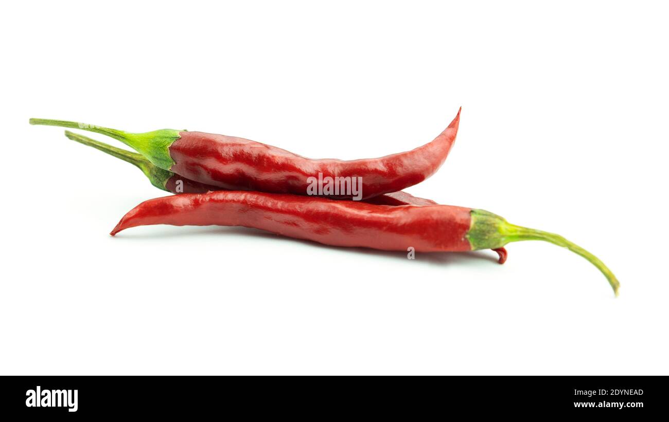 Rote Chilischoten auf weißem Hintergrund. Hochwertige Fotos Stockfoto