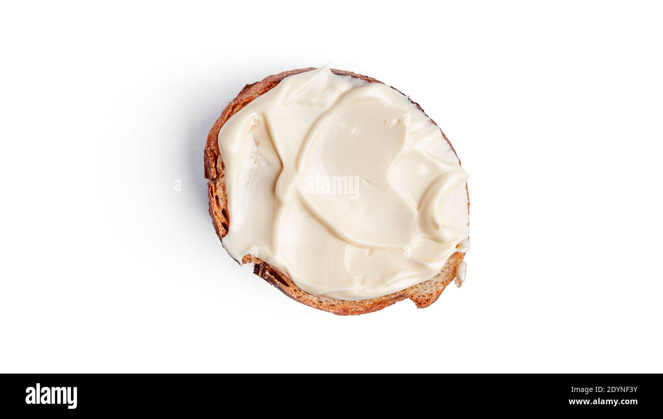 Toast mit Mayonnaise Sauce isoliert auf weißem Hintergrund. Hochwertige Fotos Stockfoto