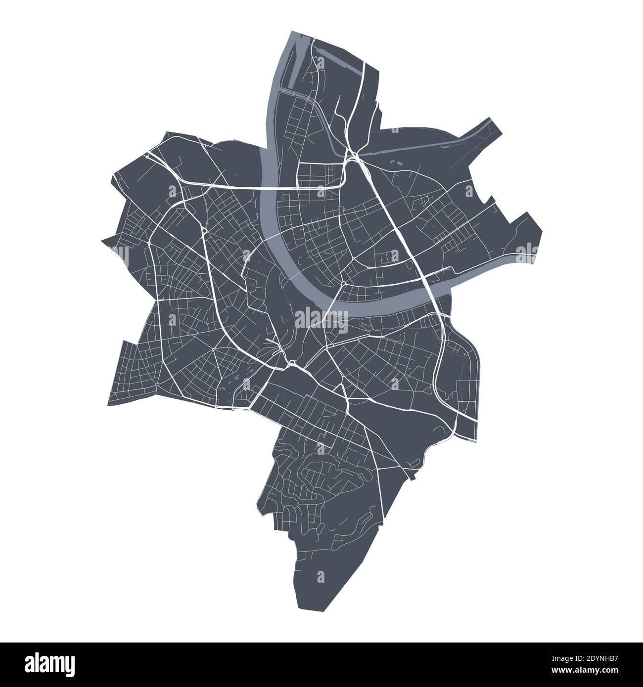 Basel-Karte. Detaillierte Vektorkarte des Verwaltungsgebiets der Stadt Basel. Stadtbild Poster Metropolregion Arie Ansicht. Dunkles Land mit weißen Straßen, Straßen und Ave Stock Vektor