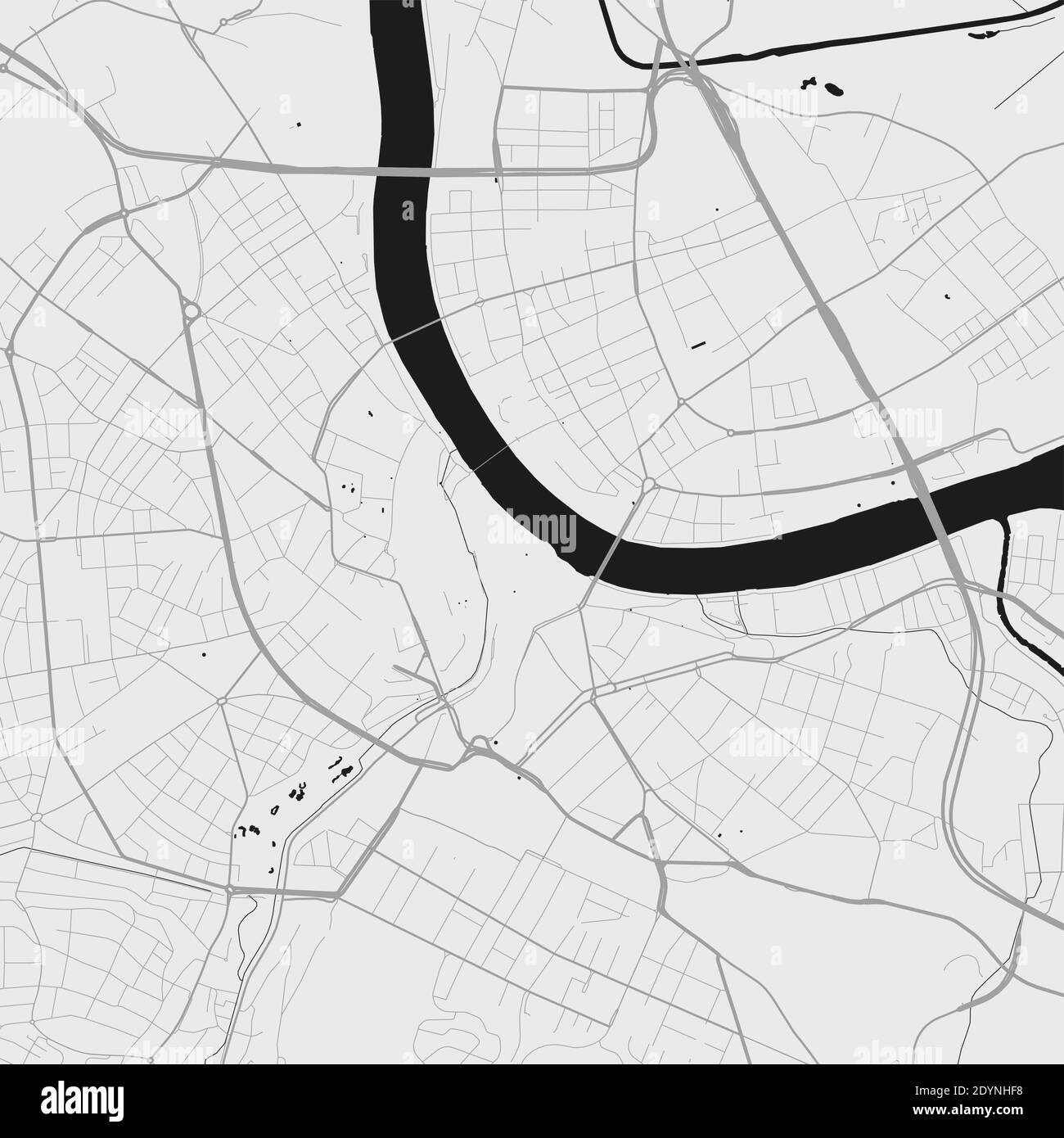 Stadtplan von Basel. Vektorgrafik, Basel Karte Graustufen Kunstposter. Straßenkarte mit Straßen, Ansicht der Metropolregion. Stock Vektor