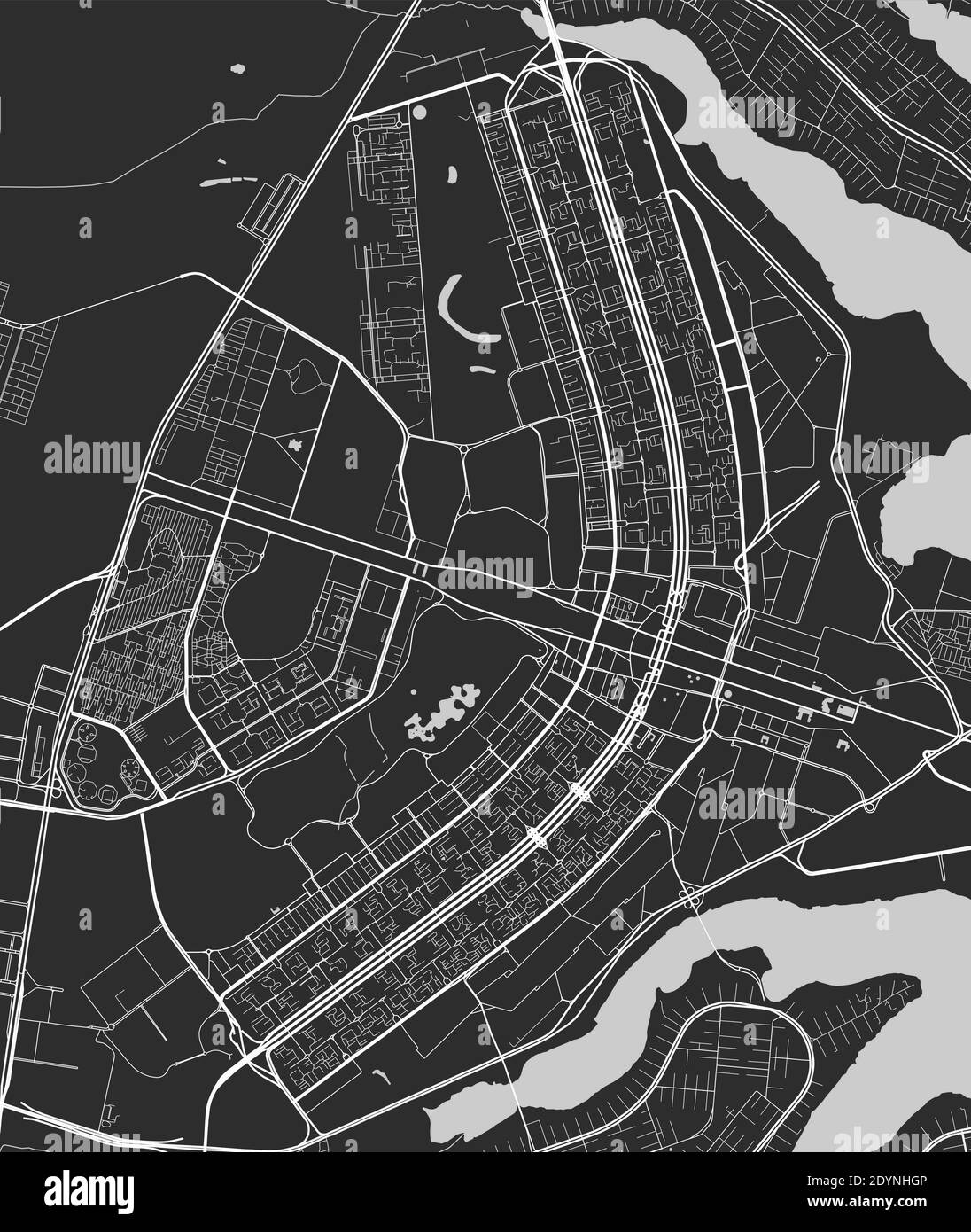 Stadtkarte von Brasilia. Vektor-Illustration, Brasilia Karte Graustufen Kunstposter. Straßenkarte mit Straßen, Ansicht der Metropolregion. Stock Vektor
