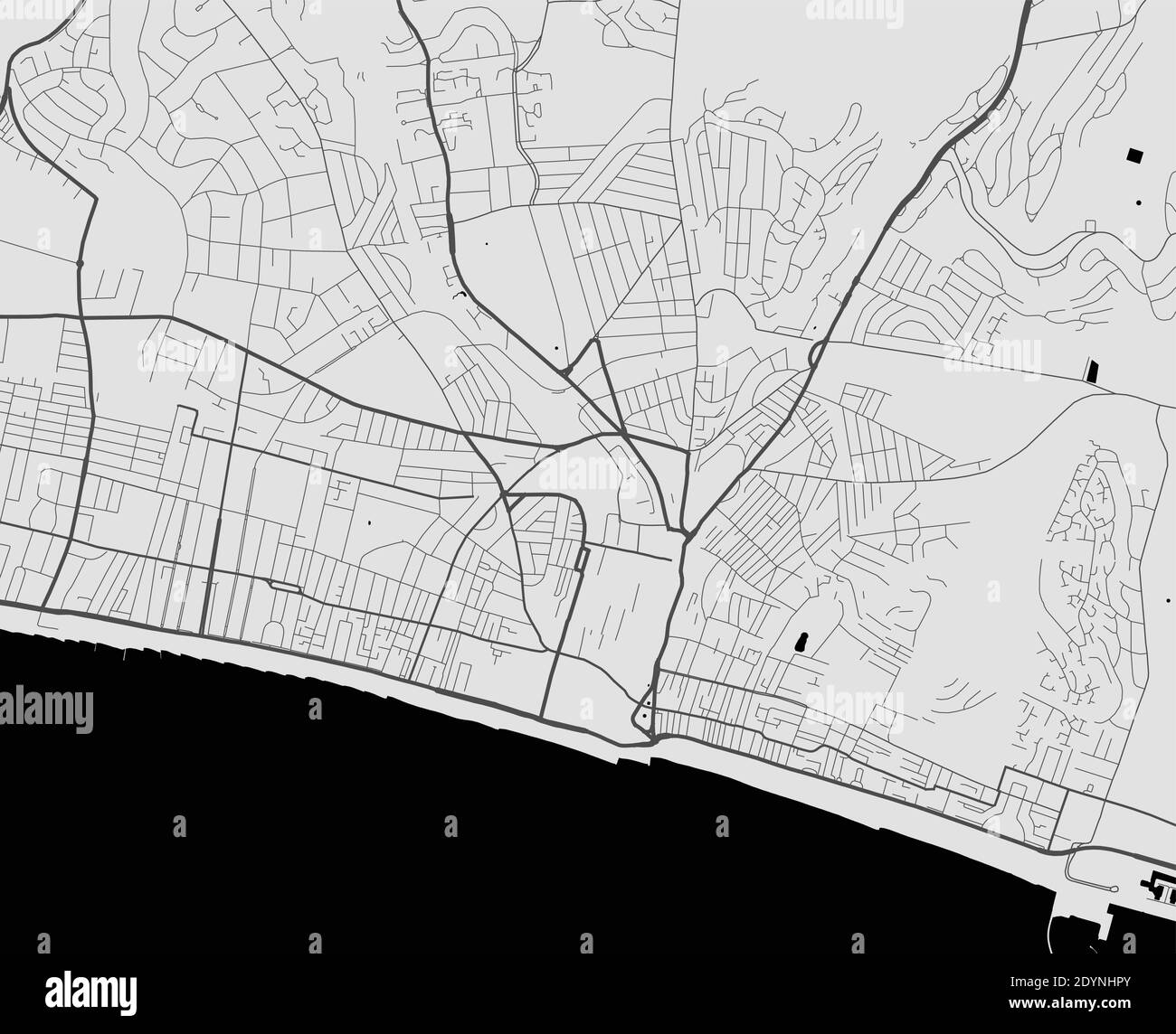 Stadtplan von Brighton & Hove. Vektorgrafik, Brighton & Hove Karte Graustufen Kunstposter. Straßenbild mit Straßen, Stadtgebiet Stock Vektor
