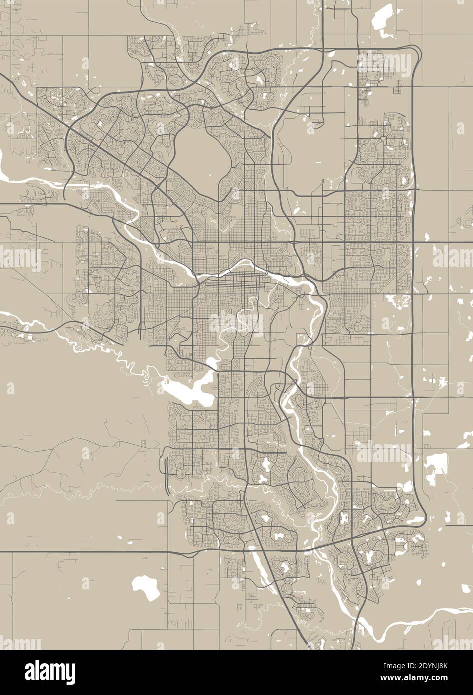Detaillierte Karte des Verwaltungsgebiets der Stadt Calgary. Lizenzfreie Vektorgrafik. Stadtbild-Panorama. Stock Vektor