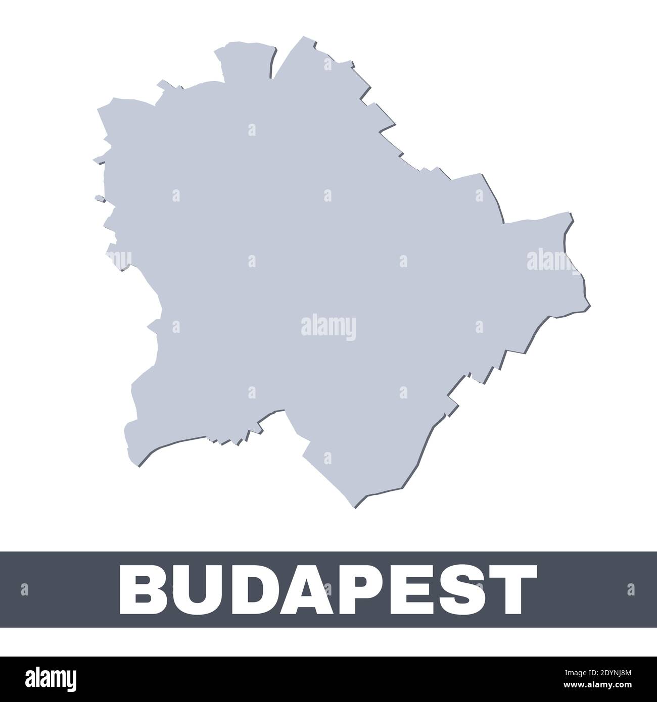 Budapest Übersichtskarte. Vektor-Karte von Budapest Stadtgebiet innerhalb seiner Grenzen. Grau mit Schatten auf weißem Hintergrund. Isolierte Abbildung. Stock Vektor