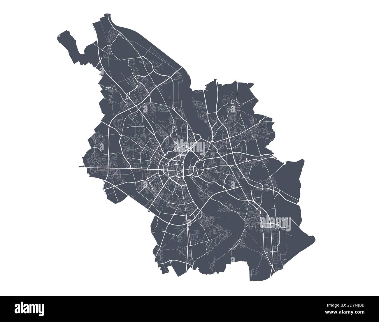 Karte Köln. Detaillierte Vektorkarte von Köln Stadtverwaltung. Dunkles Plakat mit Straßen auf weißem Hintergrund. Stock Vektor