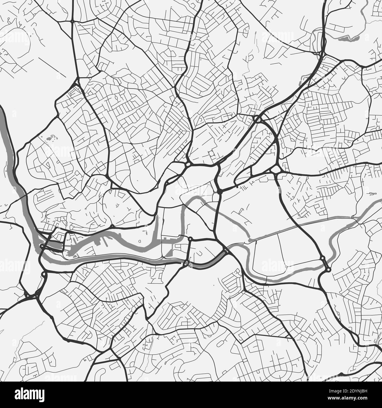 Stadtplan von Bristol. Vektorgrafik, Bristol Karte Graustufen Kunstposter. Straßenkarte mit Straßen, Ansicht der Metropolregion. Stock Vektor