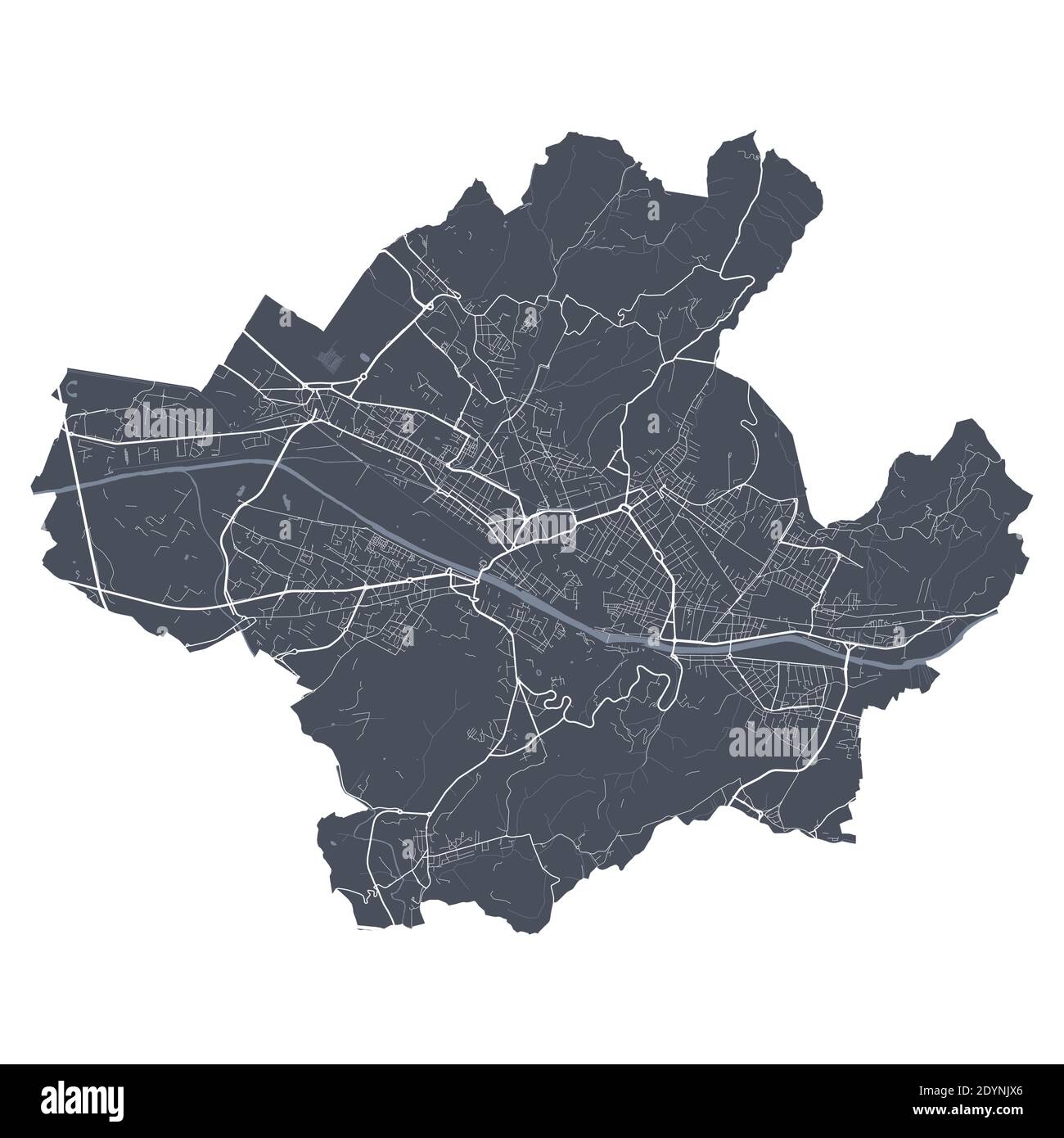 Stadtplan Florenz. Detaillierte Vektor-Karte von Florenz Stadt Verwaltungsgebiet. Stadtbild Poster Metropolregion Arie Ansicht. Dunkles Land mit weißen Straßen, Straßen A Stock Vektor